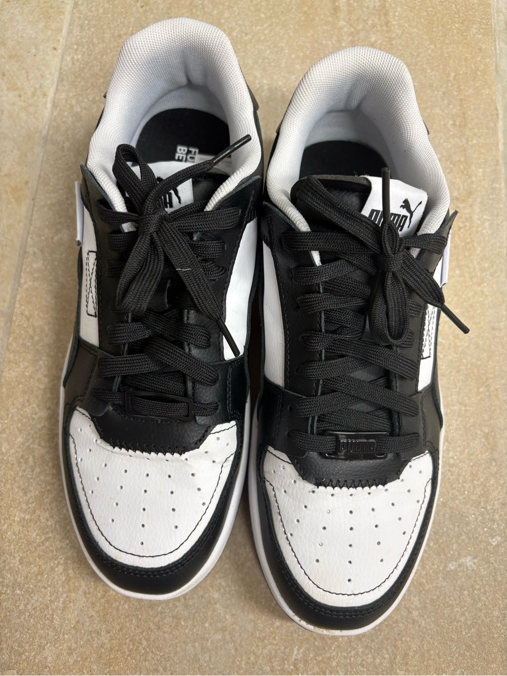Puma Men’s Black and White Low-Top Lace-Up Sneakers